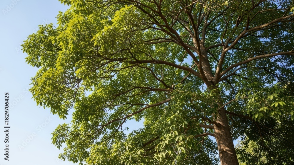Obraz premium Vibrant Green Foliage Against Bright Blue Sky