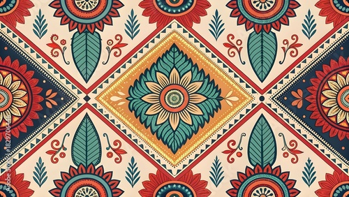 Vibrant bohemian floral design with intricate details for textile prints, captivating artistic patterns, and eye-catching background accents with earthy tones