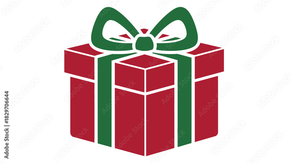 Obraz premium Illustration of a red gift box with green ribbon and bow on top.