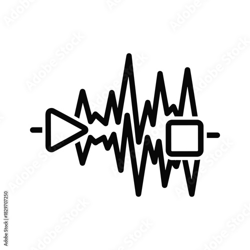 Play button and square icon with sound waveform