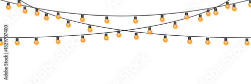 Bright orange string lights, festive celebration decorations
