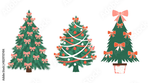 Festive Christmas trees vector illustration set