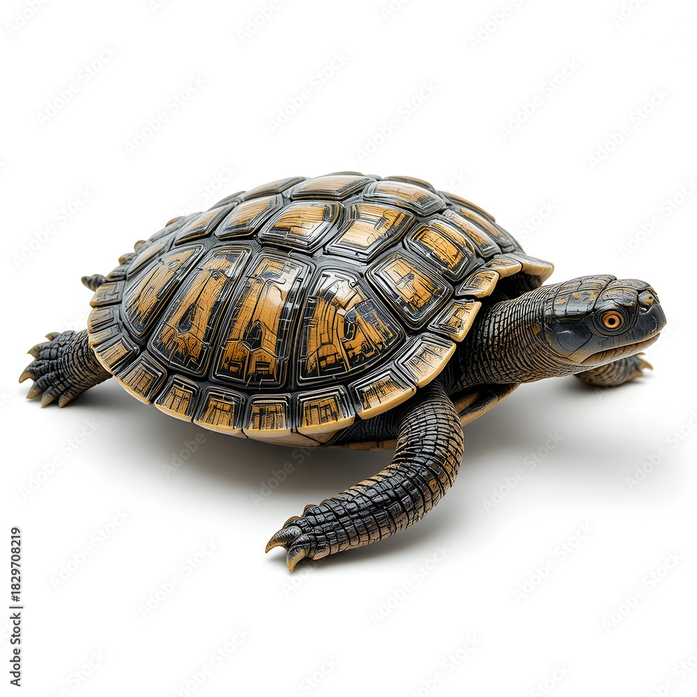 Fototapeta premium Detailed Tortoise with Patterned Shell on White Background