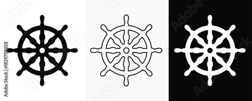 Ship steering wheel silhouette vector, Boat steering wheels icon, outline vector illustration