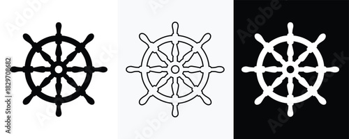 Ship steering wheel silhouette vector, Boat steering wheels icon, outline vector illustration
