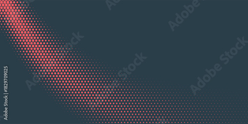Vector Chequered Halftone Pattern Smooth Curved Border Red Blue Abstract Background. Checkered Rounded Square Dots Blur Texture Pop Art Design. Half Tone Contrast Graphic Minimalist Art Wide Wallpaper