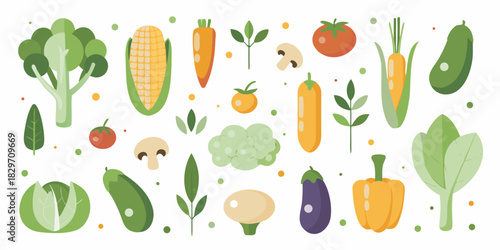 Flat vector illustration of fresh vegetables on white background