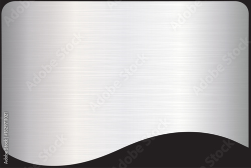 Brushed metal background with rounded corners and wave cutout,
Silver brushed steel texture panel with curved black cutout