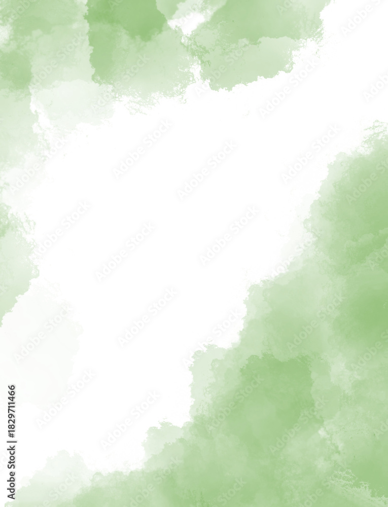 Obraz premium Soft green watercolor wash background with white space