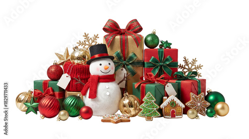 Creative New Year Illustration with Various Christmas Elements on Transparent Background

