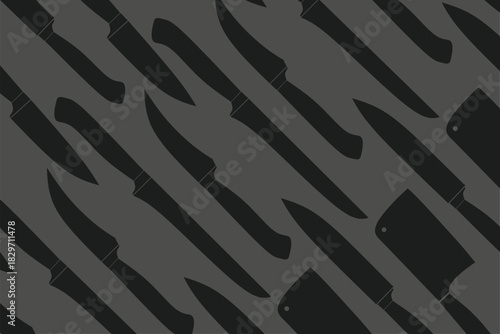 Knife seamless pattern background. kitchen knife vector pattern background. cooking utensil seamless pattern. food equipment repeat texture for kitchen design and culinary decoration.
