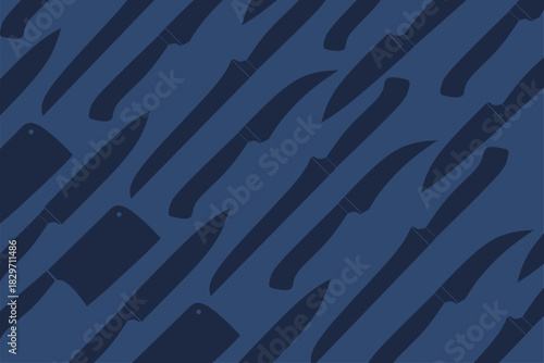 Knife seamless pattern background. kitchen knife vector pattern background. cooking utensil seamless pattern. food equipment repeat texture for kitchen design and culinary decoration.
