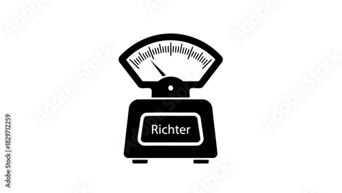 Richter scale earthquake measurement instrument illustration in black and white silhouette