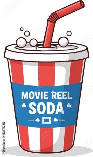 Classic Soda Pop Cup with Striped Design and Straw for Refreshment