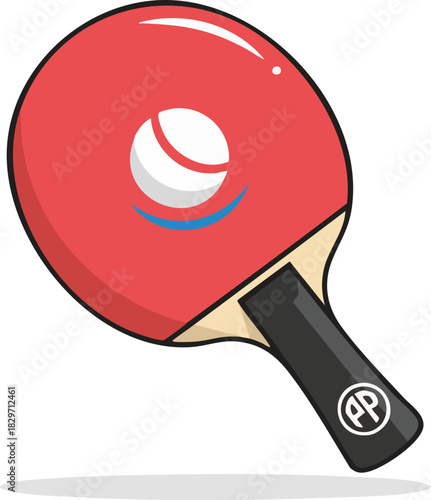 Red Table Tennis Paddle and Ball Icon for Indoor Sport Concept