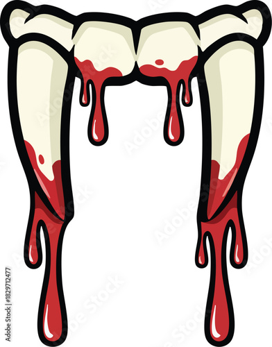 Bloody Fangs Prop Isolated on White Background for Scary Costume Party