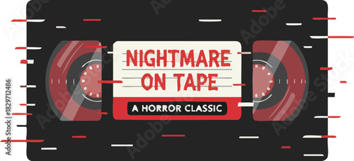 Retro VHS Tape with Glitch Effect for Horror Movie Nostalgia