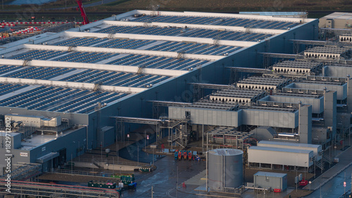 Aerial Data Center Exterior Infrastructure. Aerial view.