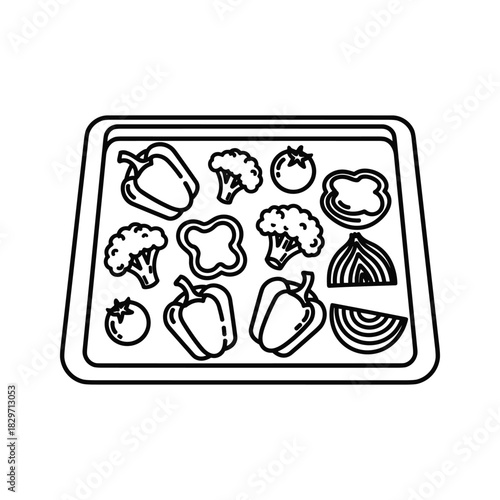 Mixed Vegetables on a Tray: Outline Icon for Cooking and Meal Prep
