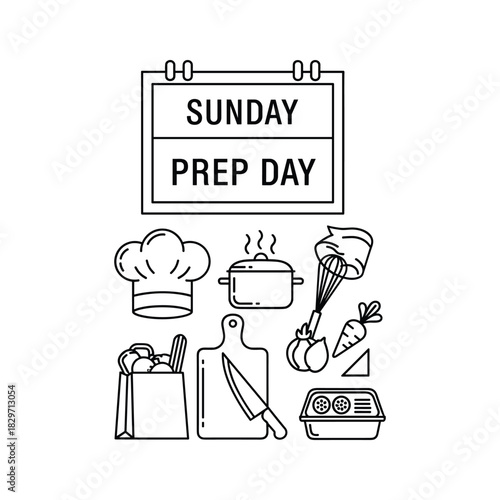 Sunday Meal Prep Day with Cooking Essentials Outline Icons