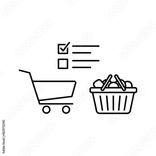 E-commerce and Retail Shopping Process: Cart, Basket, and Checklist Icon