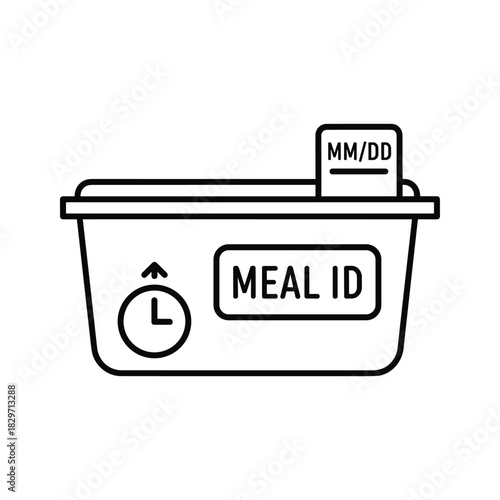 Meal Prep Container with Meal ID, Date, and Time Tracking Outline Icon