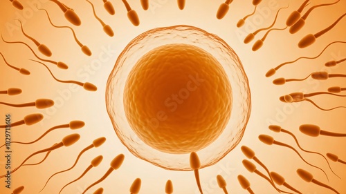 Captivating visualization of human fertilization with sperm cells approaching the egg in stunning detail for educational or medical purposes, promoting life's journey