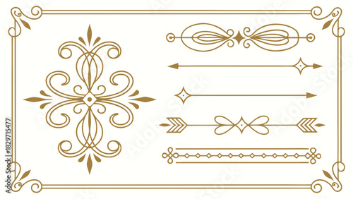 Elegant gold frame with floral corner elements and decorative dividers on a white background displayed