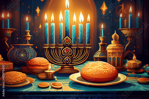 Celebration of Lights With Tasty Treats and Candles Generative AI