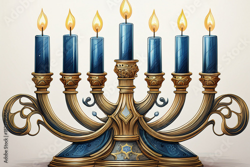 Elegant Candelabrum With Blue Candles and Intricate Design