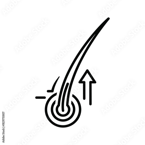 Line icon representing hair growth, follicle, and upward direction for hair care or treatment concept isolated on