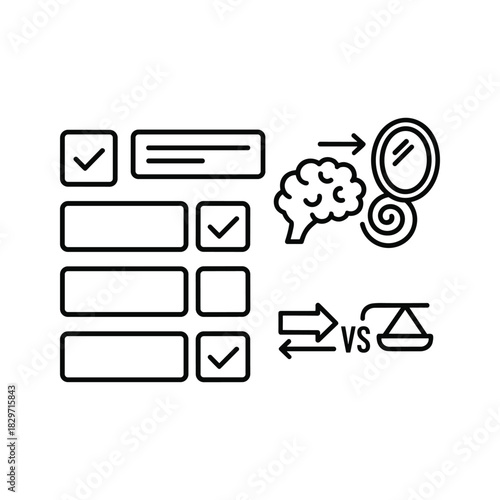 Checklist icon representing selfreflection, comparison, and mental evaluation process isolated on