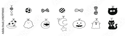 Hand drawn Ghost Collection. Halloween doodle set with hand drawn spooky elements. Vector cartoon illustration collection with pumpkin, ghost, spider, bat, and skull icons for party invitation design.