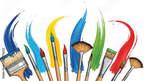 Vibrant Paint Brushes with Colorful Strokes Artistic Expression.