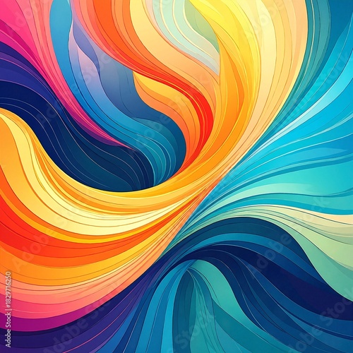 A vibrant abstract background featuring flowing, wavy lines in a spectrum of colors, creating a dynamic and energetic visual effect.
