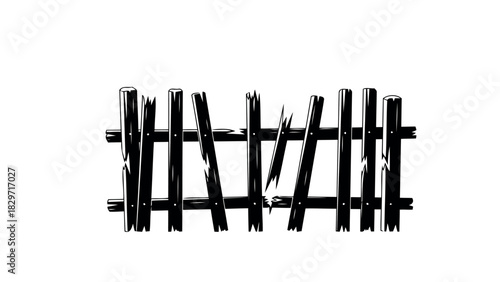 Roughly drawn fence with broken boards silhouette