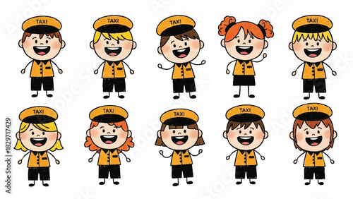 Set of Diverse Cartoon Drivers in Uniform for Transportation and City Services Concept
