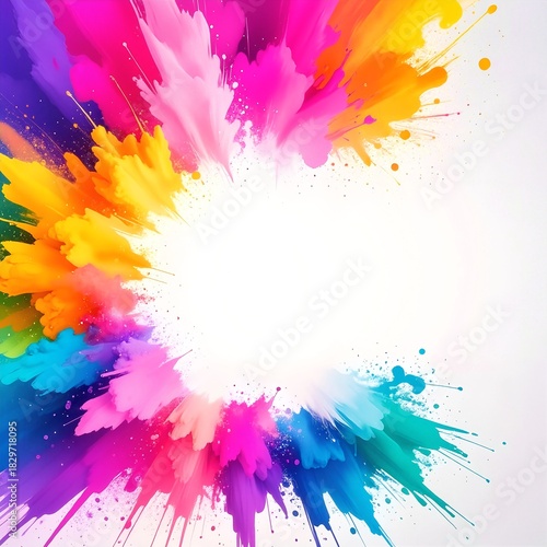 A vibrant background featuring an explosion of colorful paint splashes in various hues, creating an energetic and dynamic visual effect.