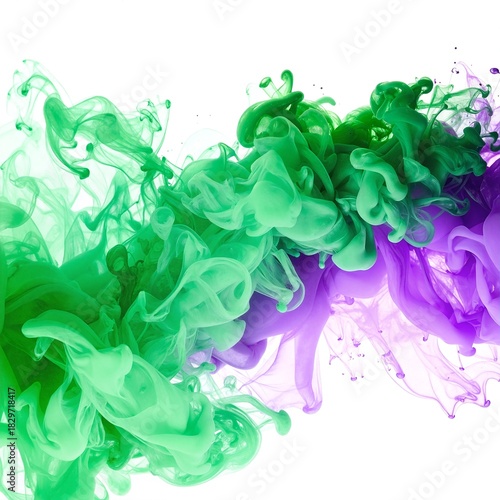 Vibrant, swirling clouds of colorful smoke in shades of blue, pink, and yellow gracefully dance against a clean white background, creating a mesmerizing visual effect.