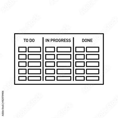 Kanban board icon for task management with columns for to do, in progress, and done, isolated on