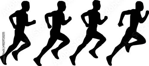 Silhouette of Marathon Runner on white background.