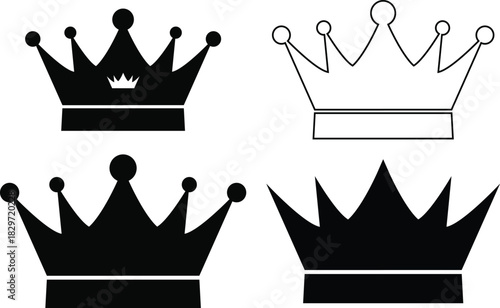 Four diverse crown vector icons set for royal or regal symbols