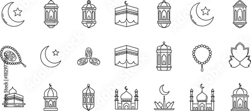 Collection of hand drawn islamic icons and symbols for ramadan