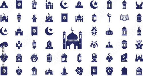 Collection of islamic icons and symbols for ramadan and eid celebrations