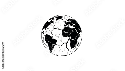 Stylized earth globe illustration with cracked surface silhouette