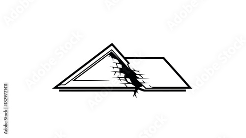 Damaged roof illustration with missing tiles and structure in silhouette