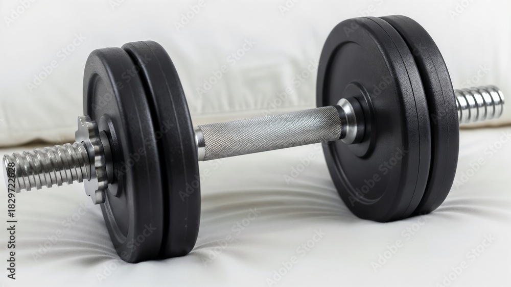Fototapeta premium Adjustable dumbbell with black weights on white background