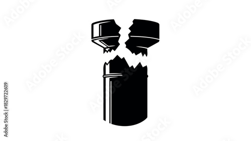 Broken test tube or vial silhouette with damaged glass and liquid spill silhouette