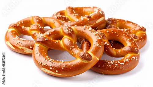 Traditional salted german pretzels arranged together isolated