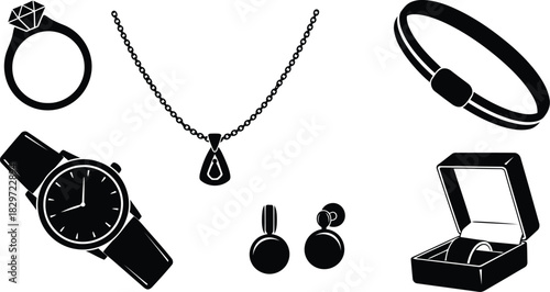 Luxury jewelry and watch icons illustration